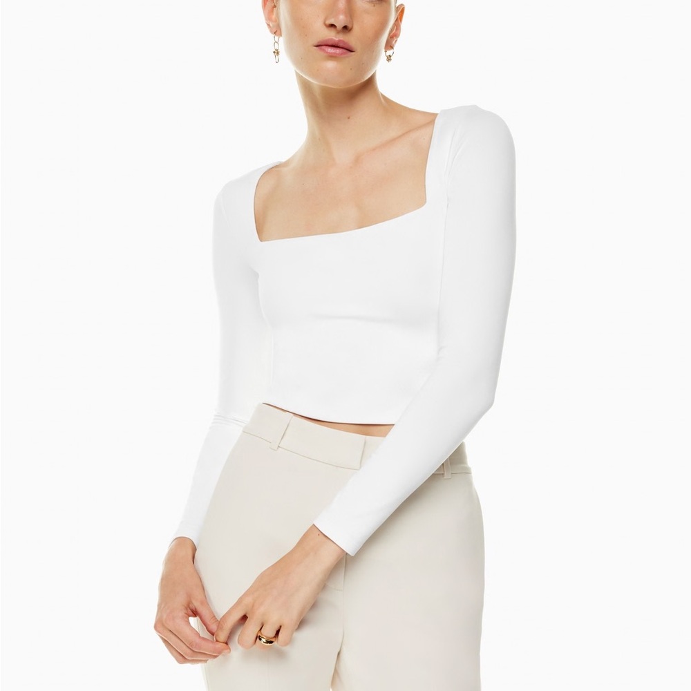 Babaton White Long Sleeve Crop Top